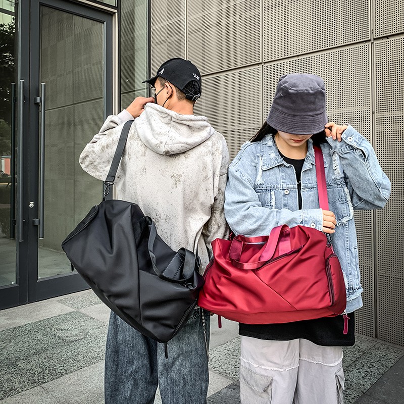 朗酷旅行包男韩版健身包女干湿分离 出差旅行袋耐磨手提包防泼水单肩斜挎训练运动大容量行李包 红色
